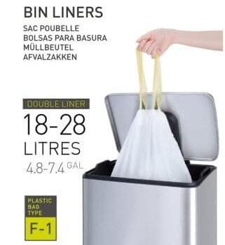 EKO Size F-1 Bin Liners For Dual Compartment Kitchen Bins - 18 - 28 Litre Capacity - Extra Strong Bags with Drawstring Tie Handles - 20 Bags, White  Amazon.co.uk Grocery