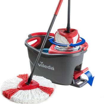 Vileda Turbo Microfibre Mop and Bucket Set, Spin Mop for Cleaning Floors, Set of 1x Mop and 1x Bucket,Grey/Red,48.5 x 27.5 x 28 cm  Amazon.co.uk Grocery