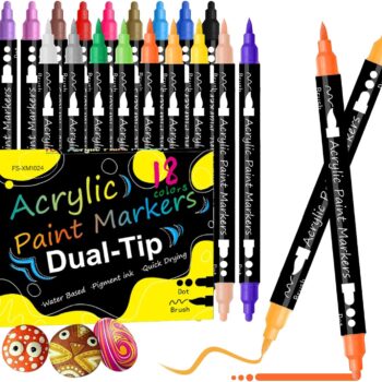 KARUOLA Acrylic Paint Pens Set - 18 Colors Dual Tip Acrylic Paint Markers for Rock Painting Stone Glass Ceramic Wood Metal Fabric, DIY Crafts Making Art Supplies, Water Based Acrylic Pens  Amazon.co.uk Home & Kitchen